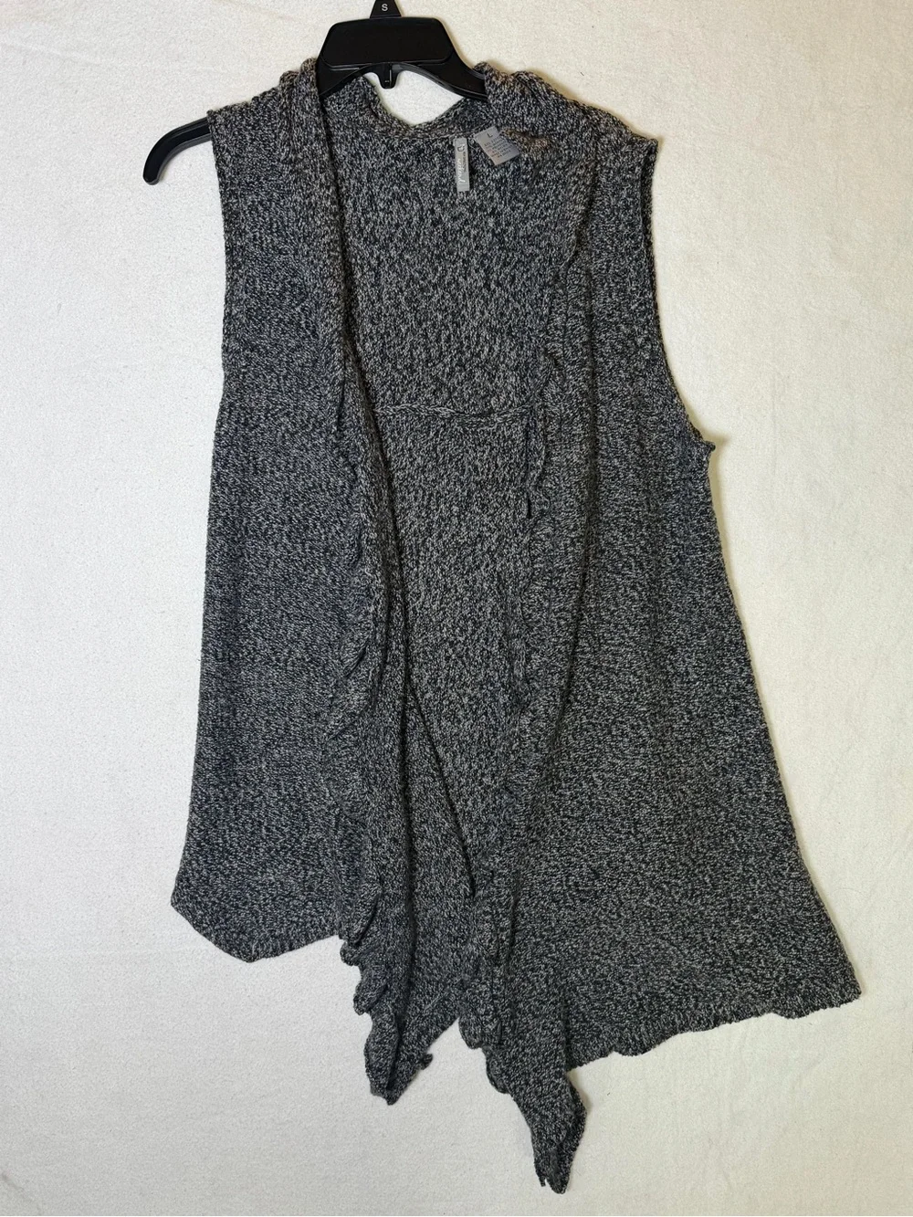 New Directions Marled Knit Cascade Ruffle Vest Sweater Gray Black Size Large - Picture 2 of 5
